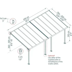 Terrassenüberdachung 'Olympia' anthrazit 294 x 619 cm Polycarbonat transparent