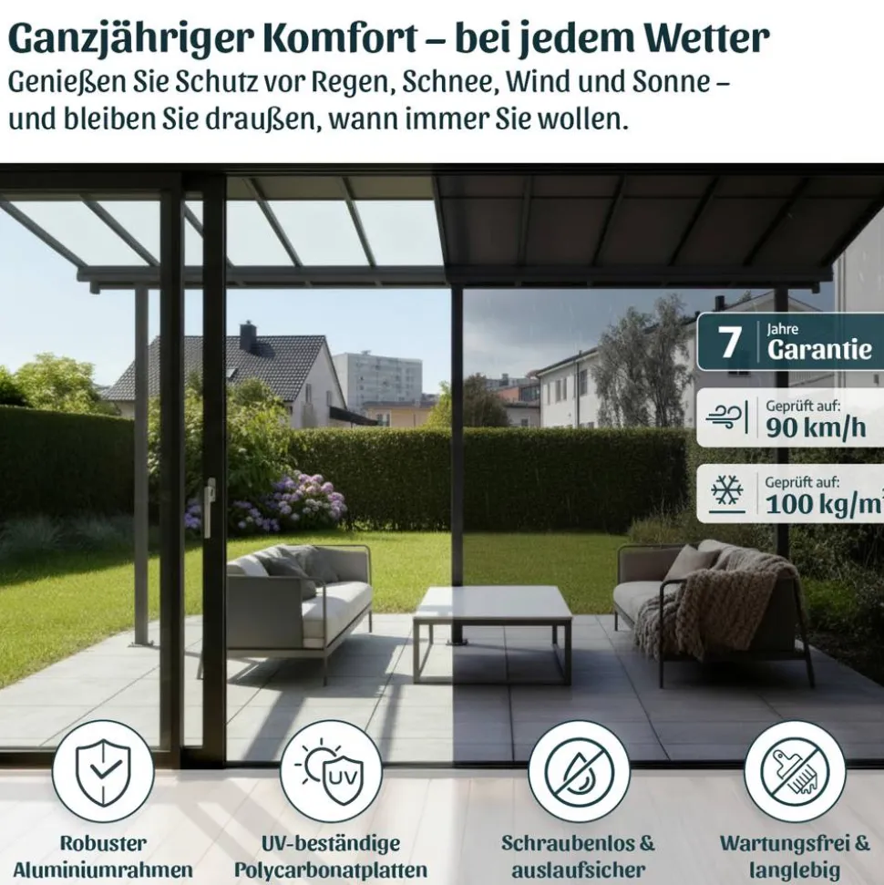 Terrassenüberdachung 'Sierra Cabrio' 295 x 555 cm Alu/Polycarbonat grau
