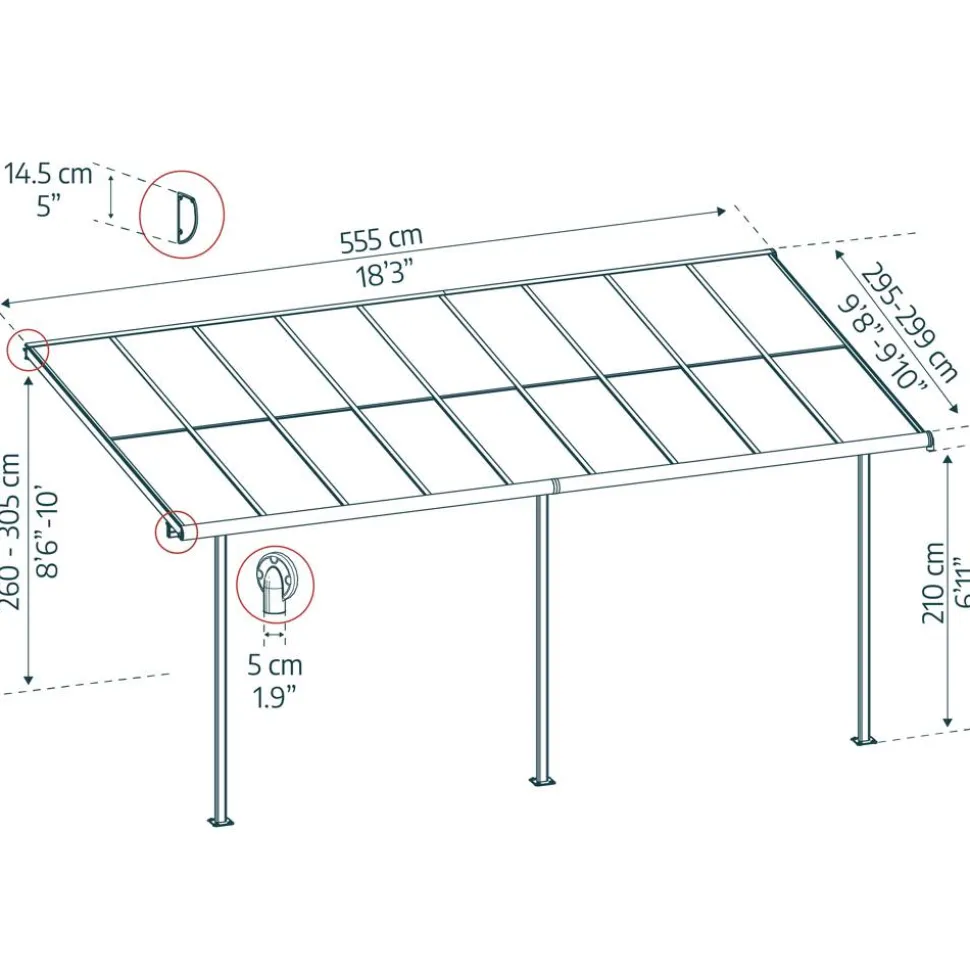 Terrassenüberdachung 'Sierra Cabrio' 295 x 555 cm Alu/Polycarbonat grau