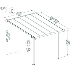 Terrassenüberdachung 'Sierra' anthrazit 295 x 314 cm Polycarbonat transparent