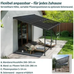 Terrassenüberdachung 'Sierra Cabrio' 295 x 434 cm Alu/Polycarbonat grau