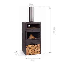 Terrassenofen 'Vento Plus' schwarz 50 x 50 x 150 cm mit Pizzaofen