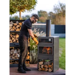 Terrassenofen 'Vento Plus' schwarz 50 x 50 x 150 cm mit Pizzaofen