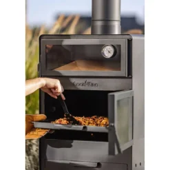 Terrassenofen 'Vento Plus' schwarz 50 x 50 x 150 cm mit Pizzaofen