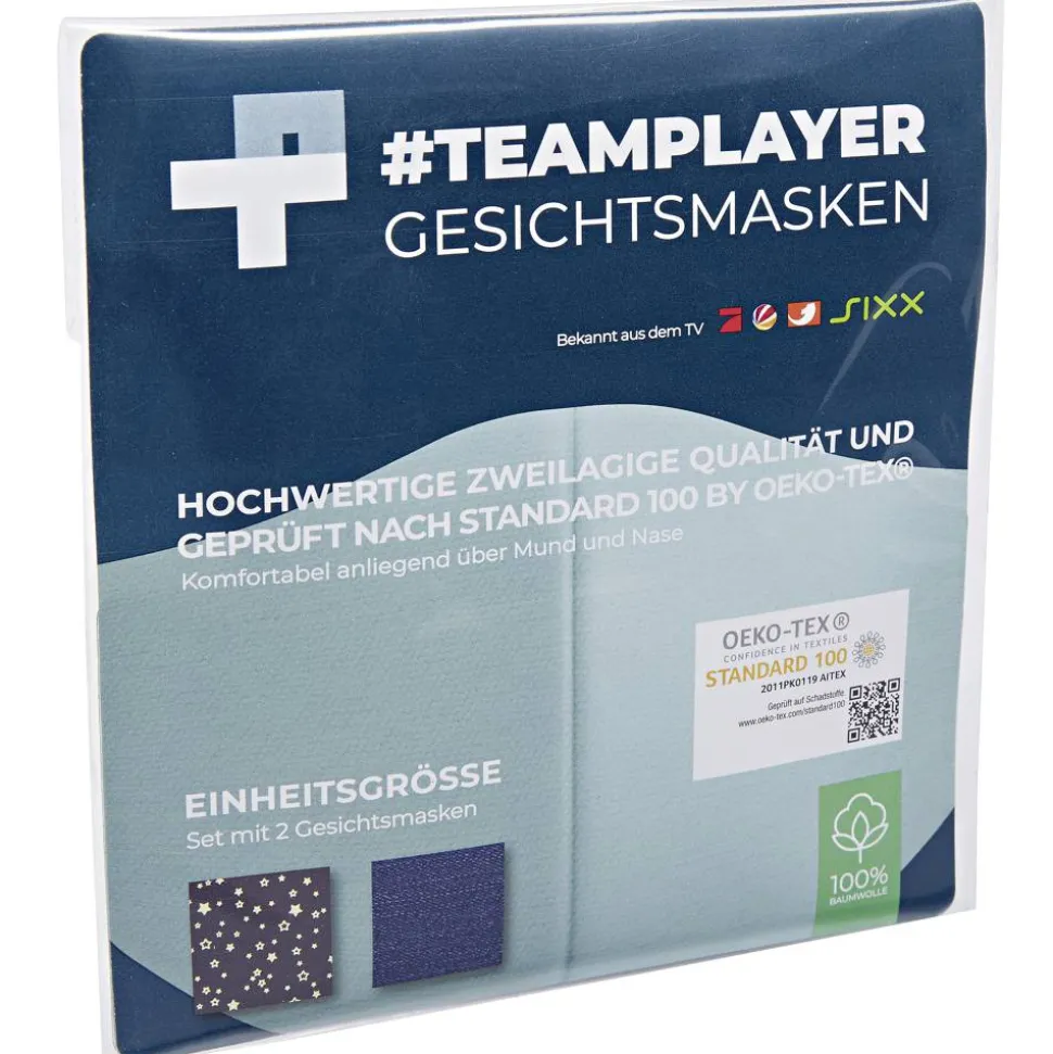 Textil-Gesichtsmaske '#Teamplayer' farbig sortiert, 2 Stück