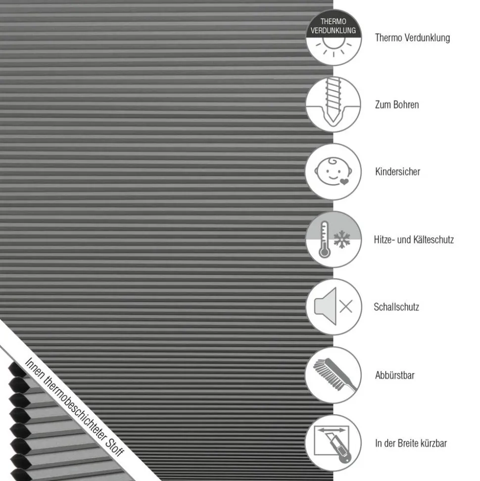Thermo-Wabenplissee 'Sina' grau 80 x 220 cm