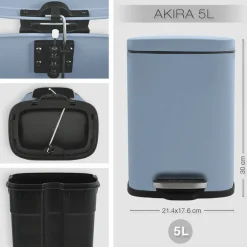 Treteimer 'Akira' Stahl blau matt 5 l, Soft-Close