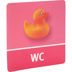 Türschild selbsthaftend "WC-Ente" pink 10 x 10 cm