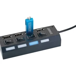 USB 2.0 HUB schwarz 4-fach mit Schaltern