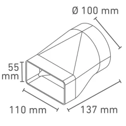 Verbinder Rundrohr auf Flachkanal Ø 100 / 110 x 55 mm