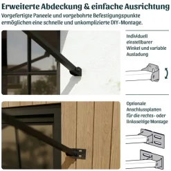 Vordach 'Augustine' schwarz 90,5 x 147 cm Polycarbonat grau