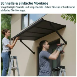 Vordach 'Augustine' schwarz 90,5 x 333 cm Polycarbonat grau