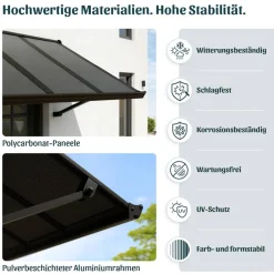 Vordach 'Augustine' schwarz 90,5 x 222 cm Polycarbonat grau