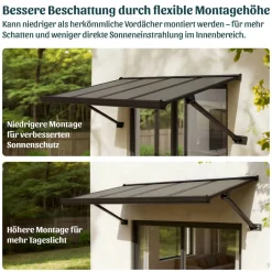 Vordach 'Augustine' schwarz 90,5 x 222 cm Polycarbonat grau