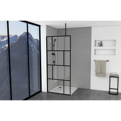 Walk In Dusche 'Bricks' schwarz 90 x 195 cm