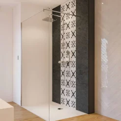 Walk-In Duschwand 'Beta' teilgerahmt Klarglas chromefarben 120 x 190 cm, mit CER Glasbeschichtung