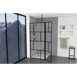 Walk-in-Dusche vollgerahmt schwarz, 90 x 40 x 195 cm