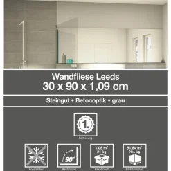 Wandfliese 'Leeds' Steingut grau 30 x 90 cm