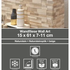 Wandfliese 'Wallart' Feinsteinzeug sand 15 x 61 cm