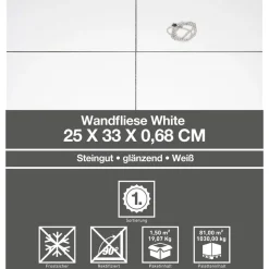 Wandfliese 'White' weiß glänzend 25 x 33 cm