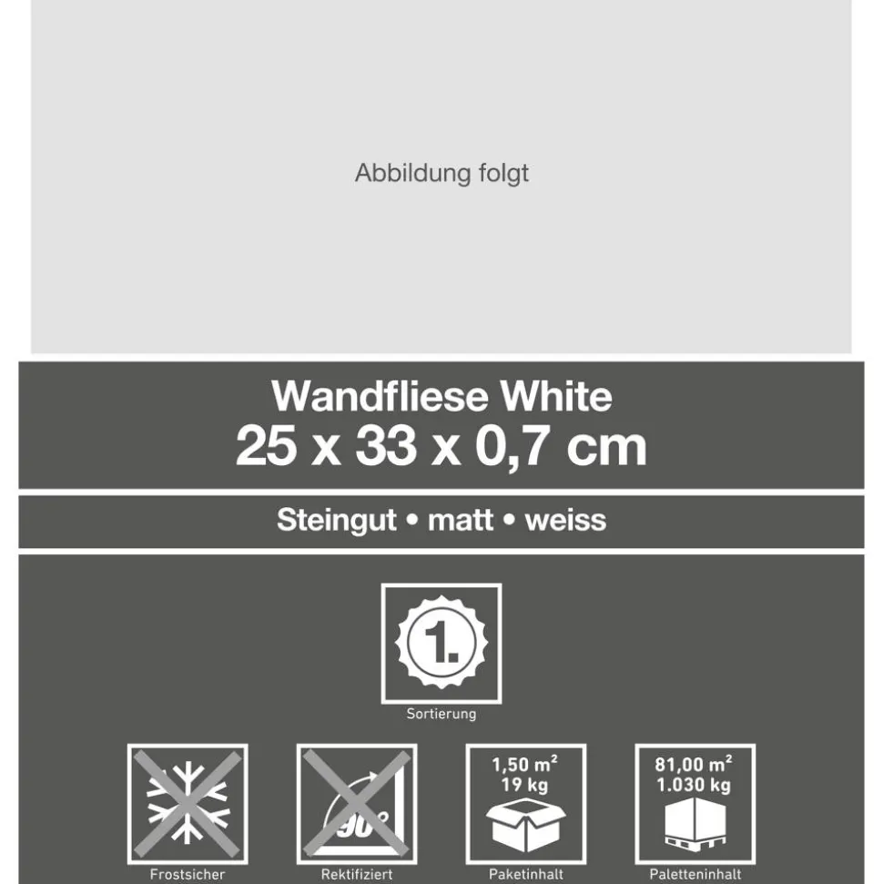 Wandfliese 'White' weiß matt 25 x 33 cm