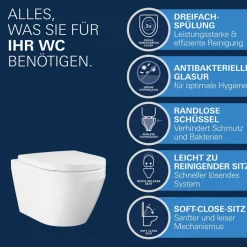 Wand-WC 'Euro Keramik' spülrandlos inklusive WC-Sitz weiß