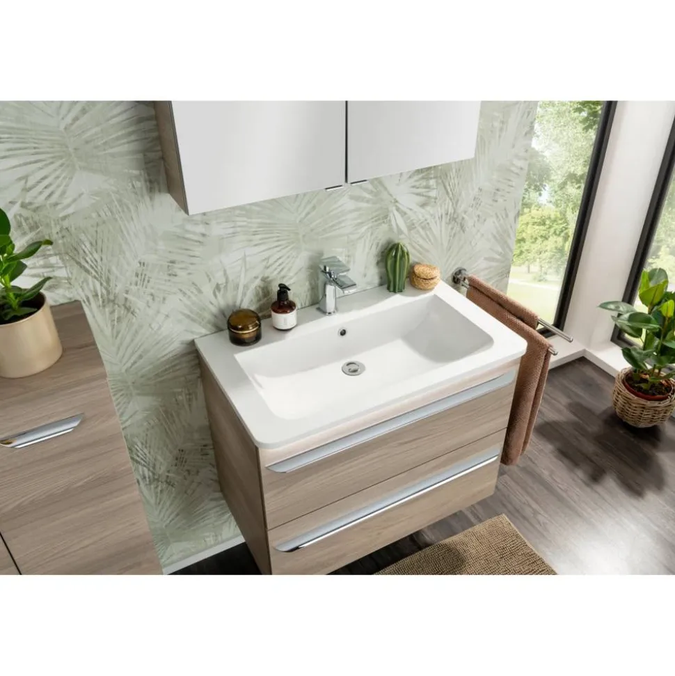 Waschbecken eckig 'Luxor' Gussmarmor weiß 80 x 14,5 x 48,5 cm