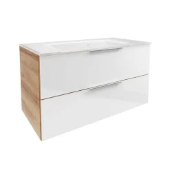 Waschbecken mit Unterschrank 'B.Brillant' asteiche, weiß glänzend 100 x 56 x 50 cm