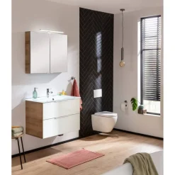 Waschbecken mit Unterschrank 'B.Brillant' braun, weiß glänzend 80 x 56 x 50 cm