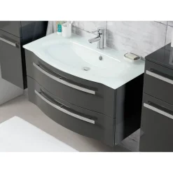 Waschbeckenunterschrank 'Juno' grau glänzend 90 x 48,2 x 48,1 cm