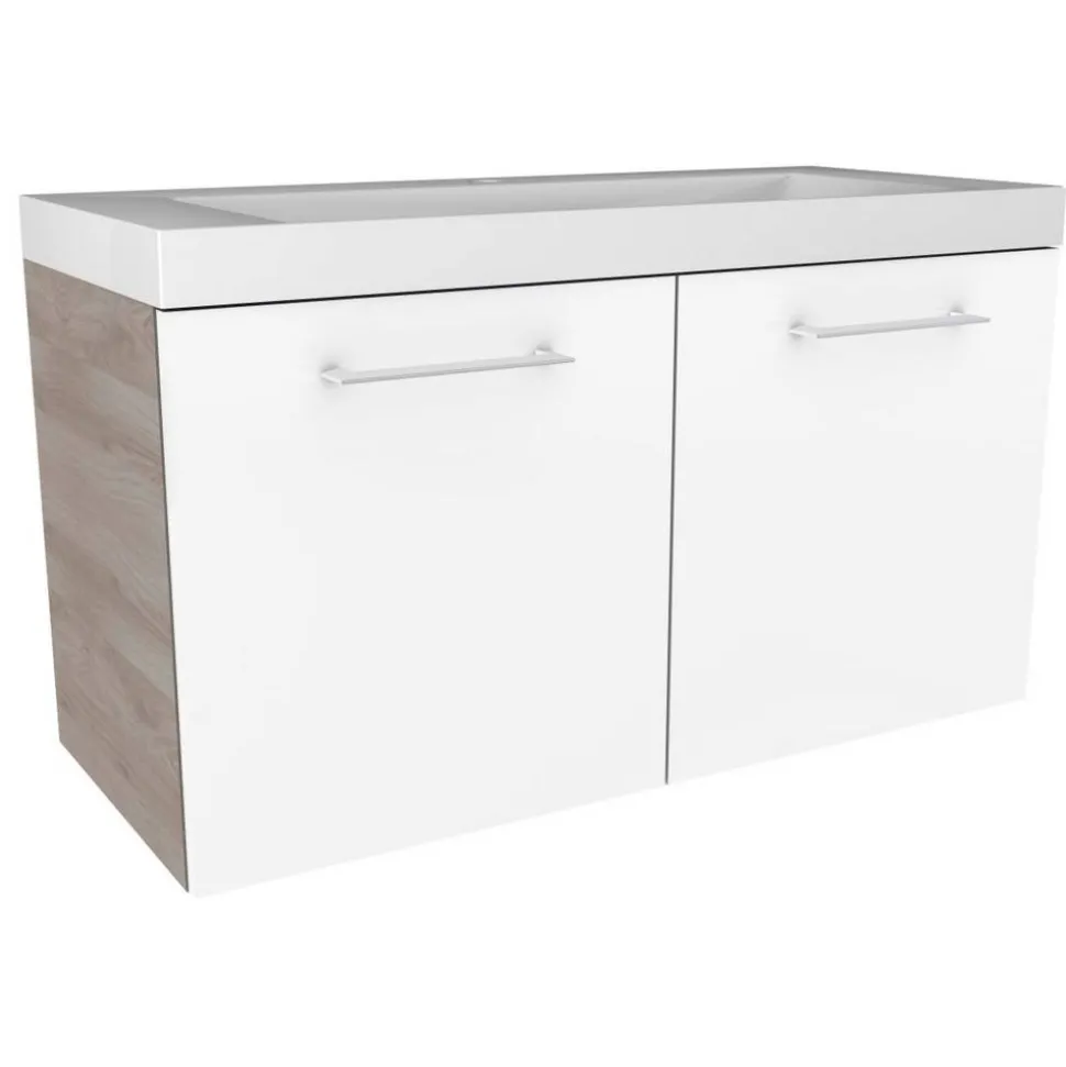 Waschbeckenunterschrank 'Lima' braun, weiß glänzend 80 x 42 x 35 cm