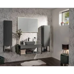 Waschbeckenunterschrank 'New York' grau, schwarz matt 108 x 43 x 47,5 cm