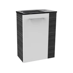 Waschbeckenunterschrank 'SBC' braun, weiß glänzend 44 x 60 x 24,3 cm links