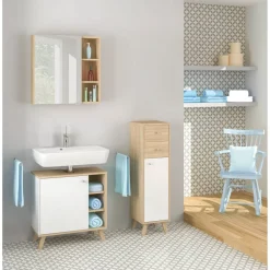 Waschbeckenunterschrank 'Sven' weiß, braun foliert 65 x 60 x 33 cm