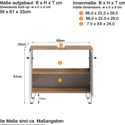 Waschbeckenunterschrank 'Touch' weiß, braun matt 69 x 61 x 33 cm