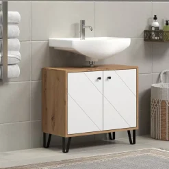 Waschbeckenunterschrank 'Touch' weiß, braun matt 69 x 61 x 33 cm