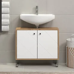 Waschbeckenunterschrank 'Touch' weiß, braun matt 69 x 61 x 33 cm