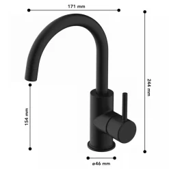 Waschtischarmatur 'Moana' matt schwarz schwenkbar 24 cm