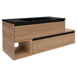 Waschtischunterschrank 'Vita' Eichefarben Braun/schwarz links 128,5 x 50 x 46 cm