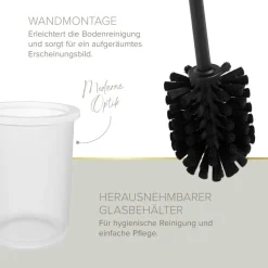 WC-Bürstengarnitur 'Nero' wandhängend rund schwarz/weiß