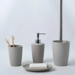 WC-Bürstengarnitur 'Takeo' Bambusfasern grau Ø 10 x 36 cm