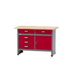 Werkbank Eintürig mit 5 Schubladen dunkelrot 120 x 84 x 60 cm