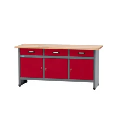 Werkbank mit 3 Türen und 3 Schubladen dunkelrot 170 x 84 x 60 cm