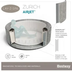 Whirlpool 'LAY-Z-SPA® ECO-Zurich AirJet™' grau Alabaster-Optik Ø 180 x 66 cm