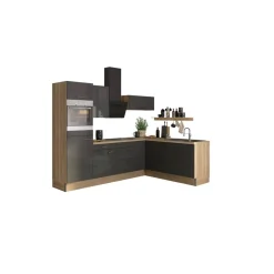 Winkelküche mit E-Geräten 'OPTIkoncept Jonte984' anthrazit/eichefarben 270 cm