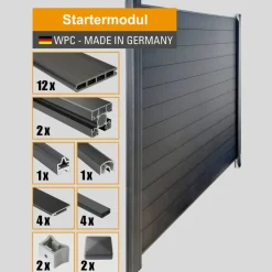 WPC-Sichtschutzzaun 'Premium' Startermodul anthrazit matt 178 x 188 cm, 2 Pfosten