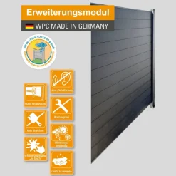 WPC-Sichtschutzzaun 'Premium' Erweiterungsmodul anthrazit matt 178 x 188 cm, 1 Pfosten