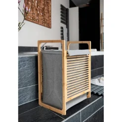 Wäschesammler 'Bahari' Bambus braun, grau 40 x 60 x 35 cm 43 l