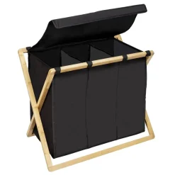 Wäschesammler 'Ecori' Bambus schwarz, braun 69 x 56,5 x 33 cm