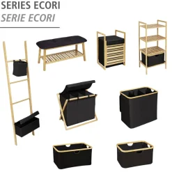 Wäschesammler 'Ecori' Bambus schwarz, braun 69 x 56,5 x 33 cm